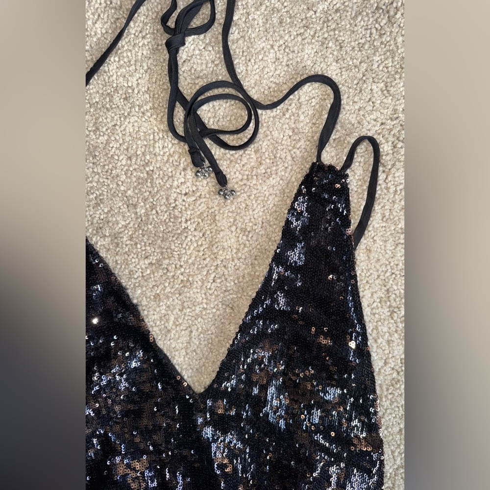 Free People - Bronze Sequin Black Mini Dress - Medium - Picture 2 of 10